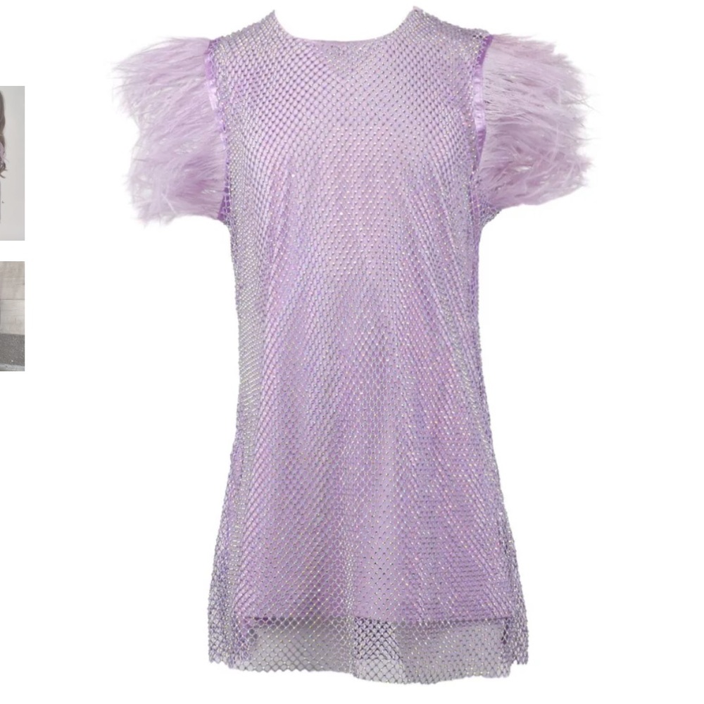 Lola + The Boys Lavender Crystal Dress with Feathers NWT